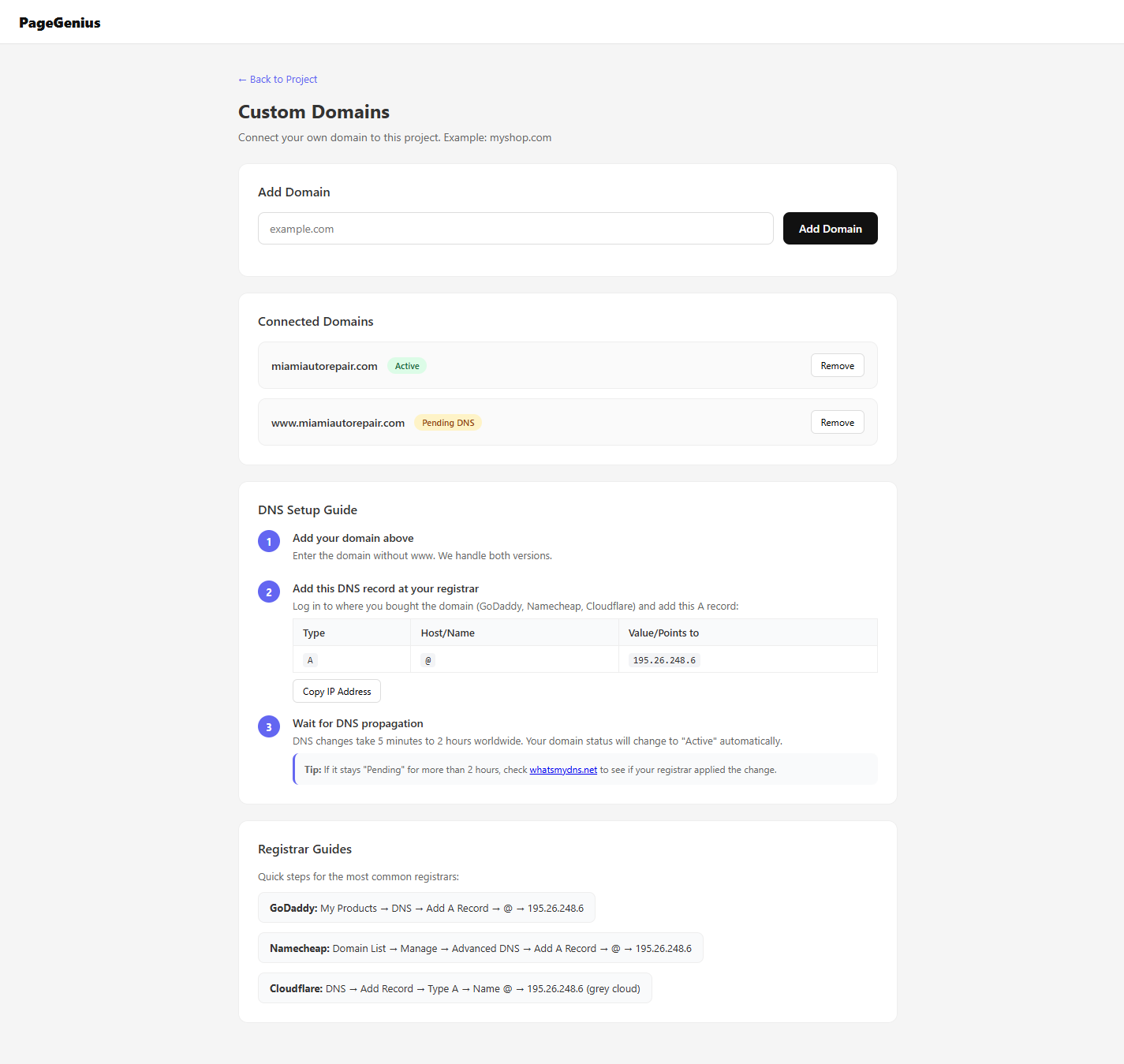 Custom domain setup